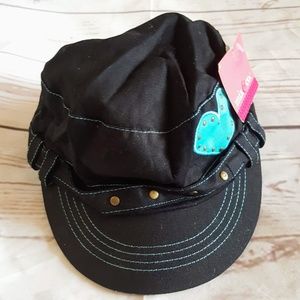 Girls Heart Military Style Hat Black